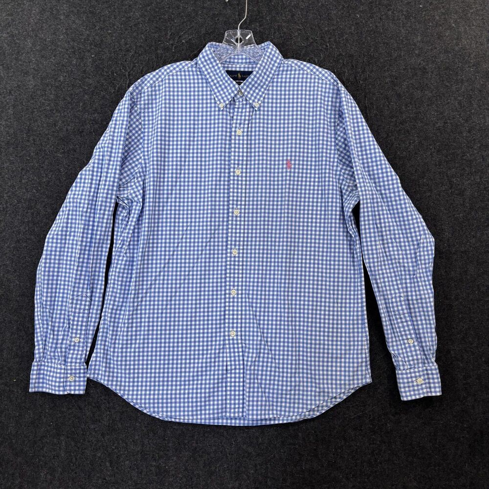 Ralph Lauren Slim Fit Shirt Men's XL Blue Check Button Down Casual Preppy